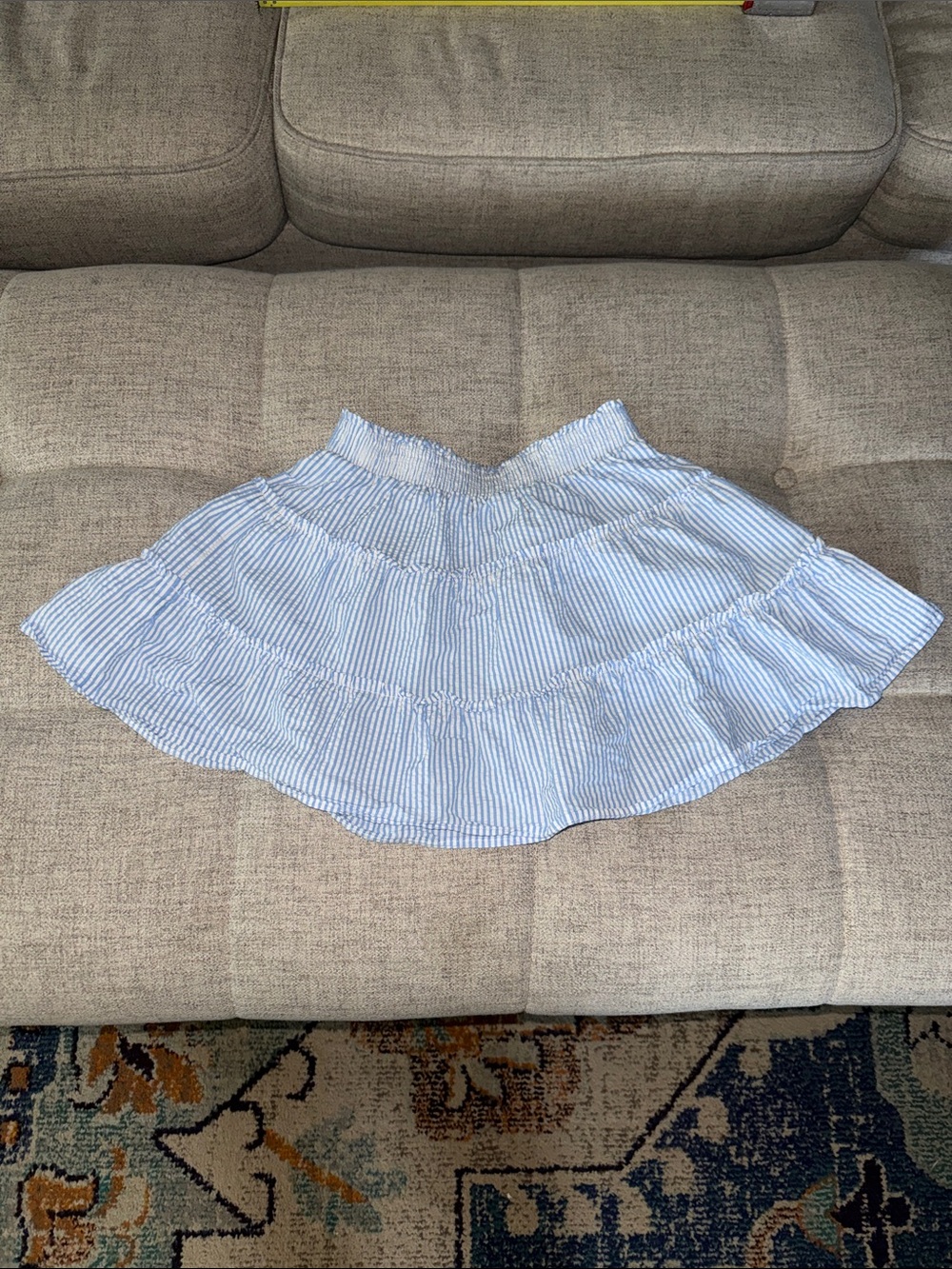 J. Crew Light Blue & White Striped Seersucker Tiered Kids Skirt
